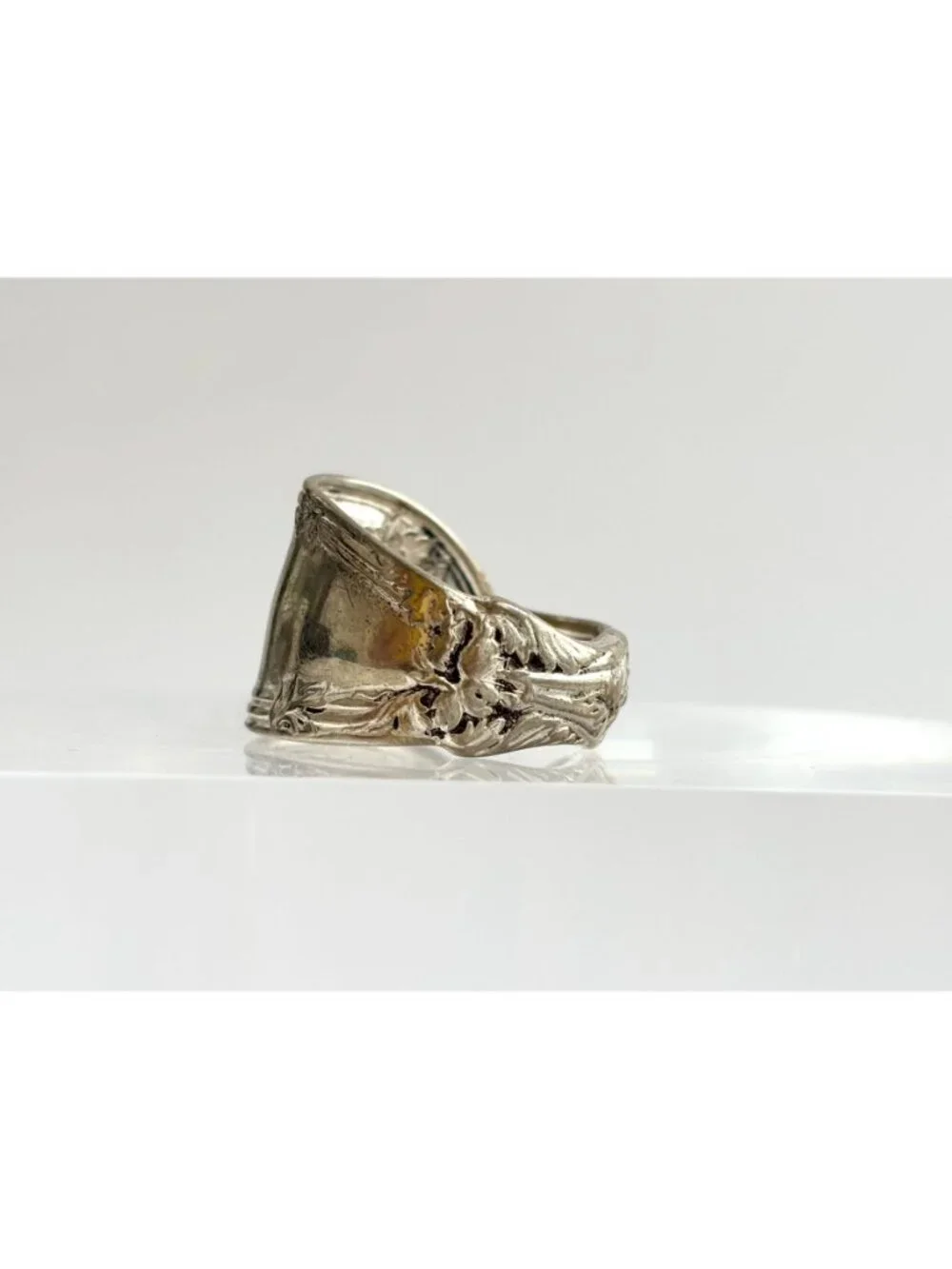 Silver Plated La Vigne Grapevine Spoon Sterling Silver 925 Vintage Ring - sz 10